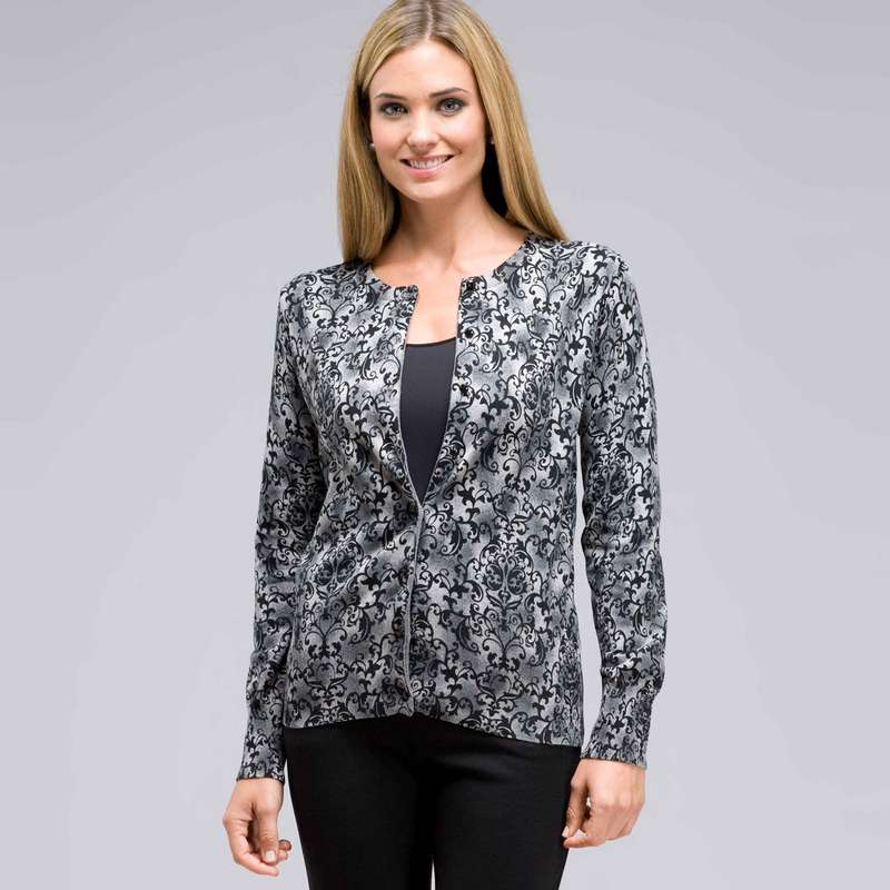 Button Front Crew Neck Cardigan, , large image number 0