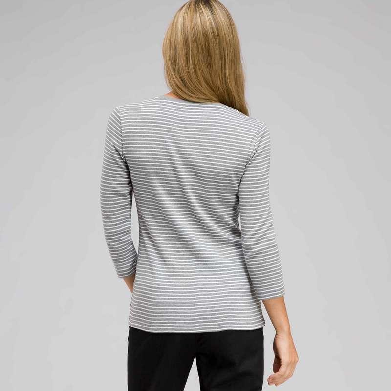 3/4 Sleeve V-Neck Top, Grey Heather Multi, large image number 1