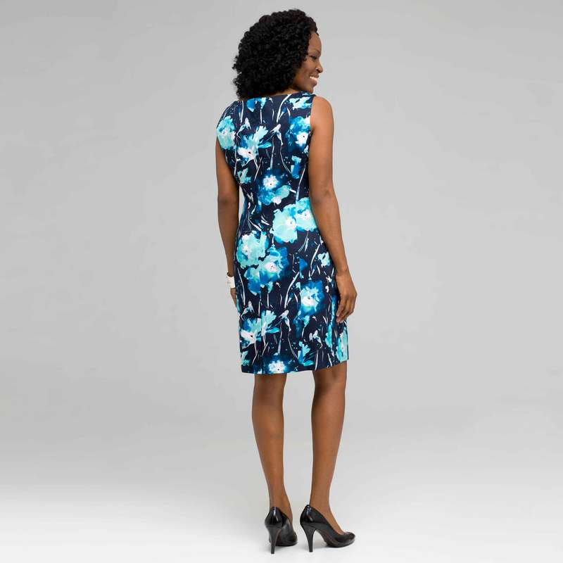 Floral Sheath Dress, Surf Spray & Navy, large image number 1