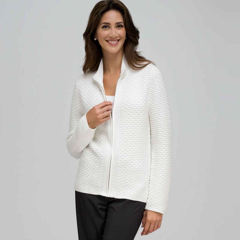 Textured Zip Front Cardigan, Sugar, large image number 0