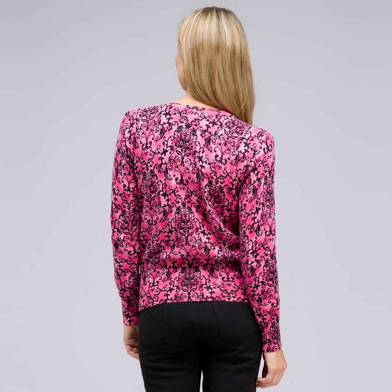Button Front Crew Neck Cardigan, Begonia Multi, large image number 1